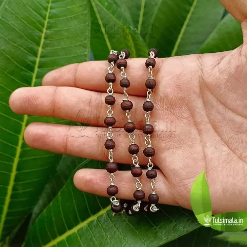 ISKCON 54 Beads Tulsi Beads with Pure Silver Thread 6mm Beads