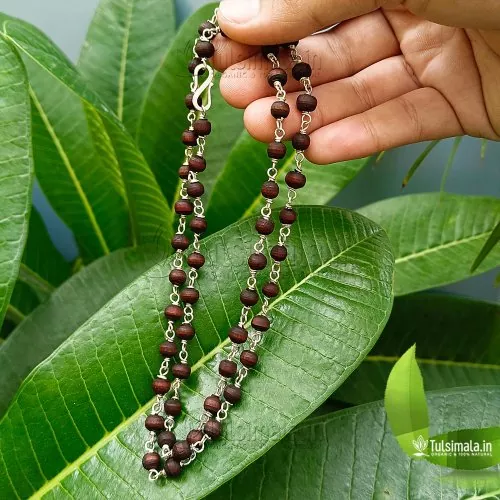 ISKCON 54 Beads Tulsi Beads with Pure Silver Thread 6mm Beads
