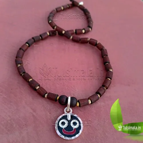 Shri Jagannath Pure Silver Pendant  with Original Tulsi Beads Mala