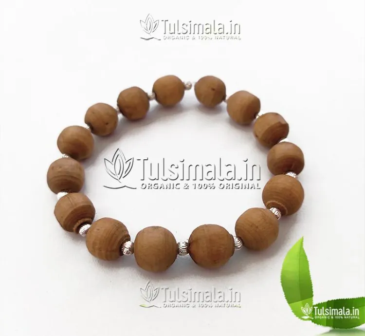 Silver Tulsi Bracelet - 92.5% Pure Silver Ball With Original Tulsi Beads Bracelet