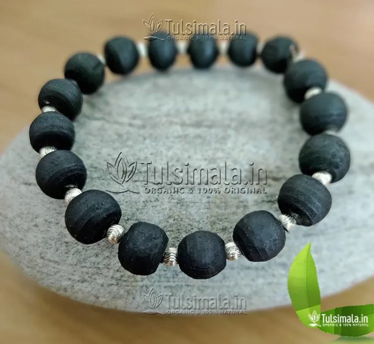 Shyama Tulsi Bracelet  - Pure Silver Ball with 10mm Tulsi Beads