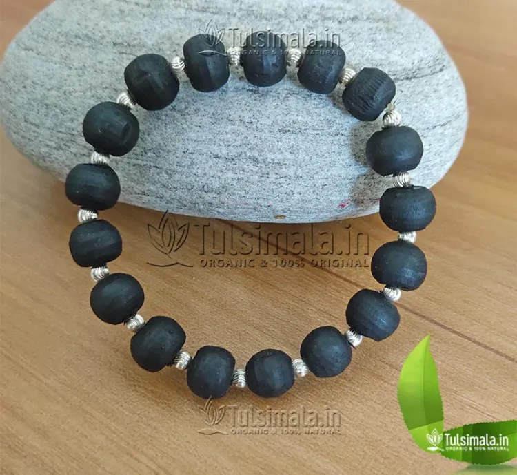 Shyama Tulsi Bracelet  - Pure Silver Ball with 10mm Tulsi Beads
