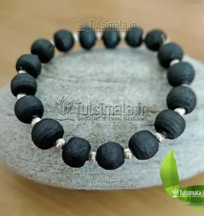 Shyama Tulsi Bracelet  - Pure Silver Ball with 10mm Tulsi Beads