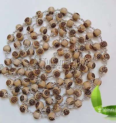 108+1 Beads Shri Ram Name Engraved Pure Silver Tulsi Mala