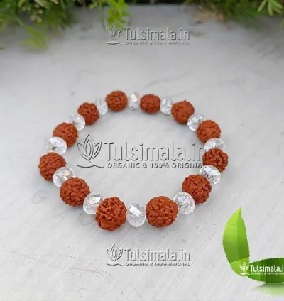Rudraksha with Crystal Stone Bracelet for Men, Women, Girls and Boys