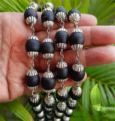 108+1 Shyama Tulsi with Pure Silver Capping  16mm Beads Size Japa Mala