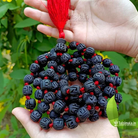 108+1 Shyama Tulsi Japa Mala Radha Engraverd  12mm